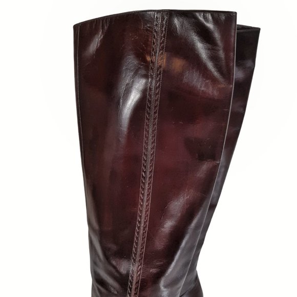 VTG Salvatore Ferragamo Knee High Chestnut Brown Leather Heeled Boots SZ 8.5 - Picture 6 of 16